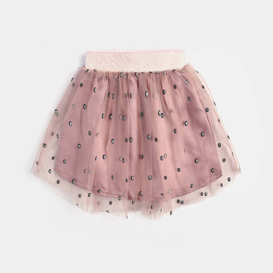 Girls Poly Net Short Skirt Glitter Shimmer-Peach