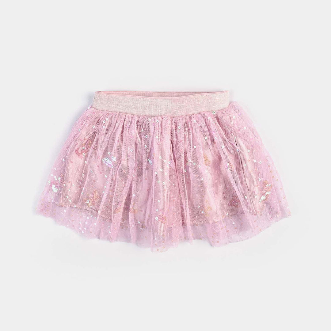 Infant Girls Poly Net Short Skirt Sequence-Pink