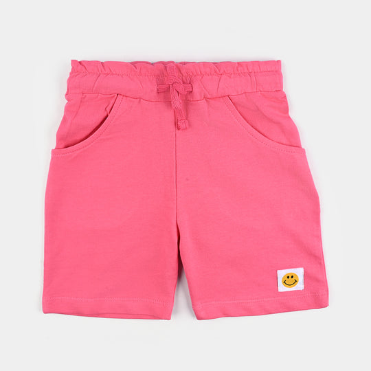 Girls Cotton Terry Short Smiley-Hot Pink