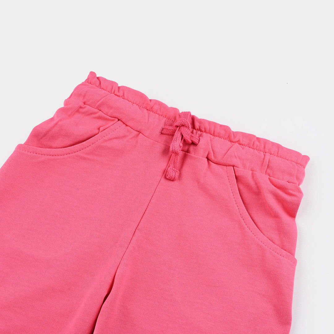 Girls Cotton Terry Short Smiley-Hot Pink