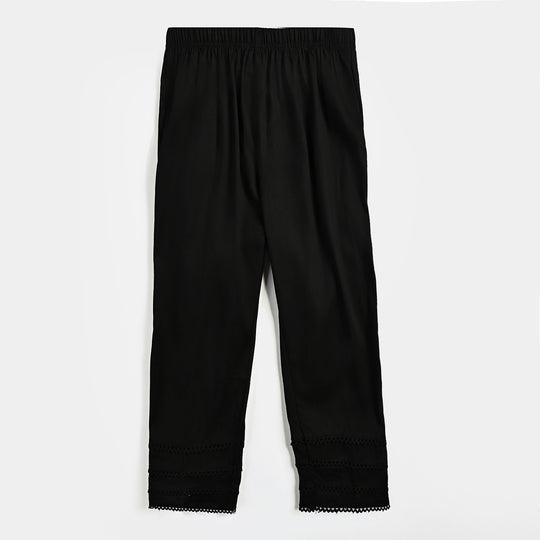 Girls Cotton Pant Laces-BLACK