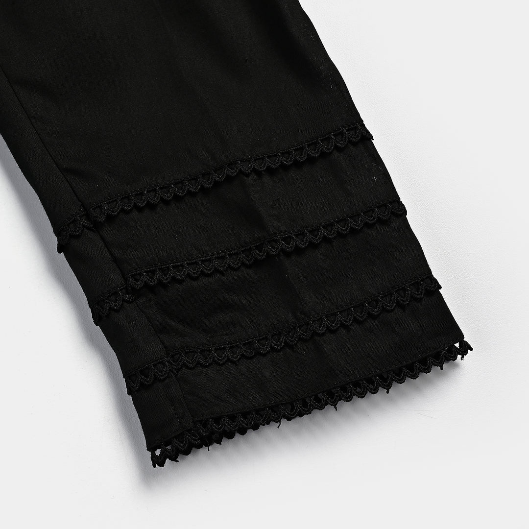 Girls Cotton Pant Laces-BLACK