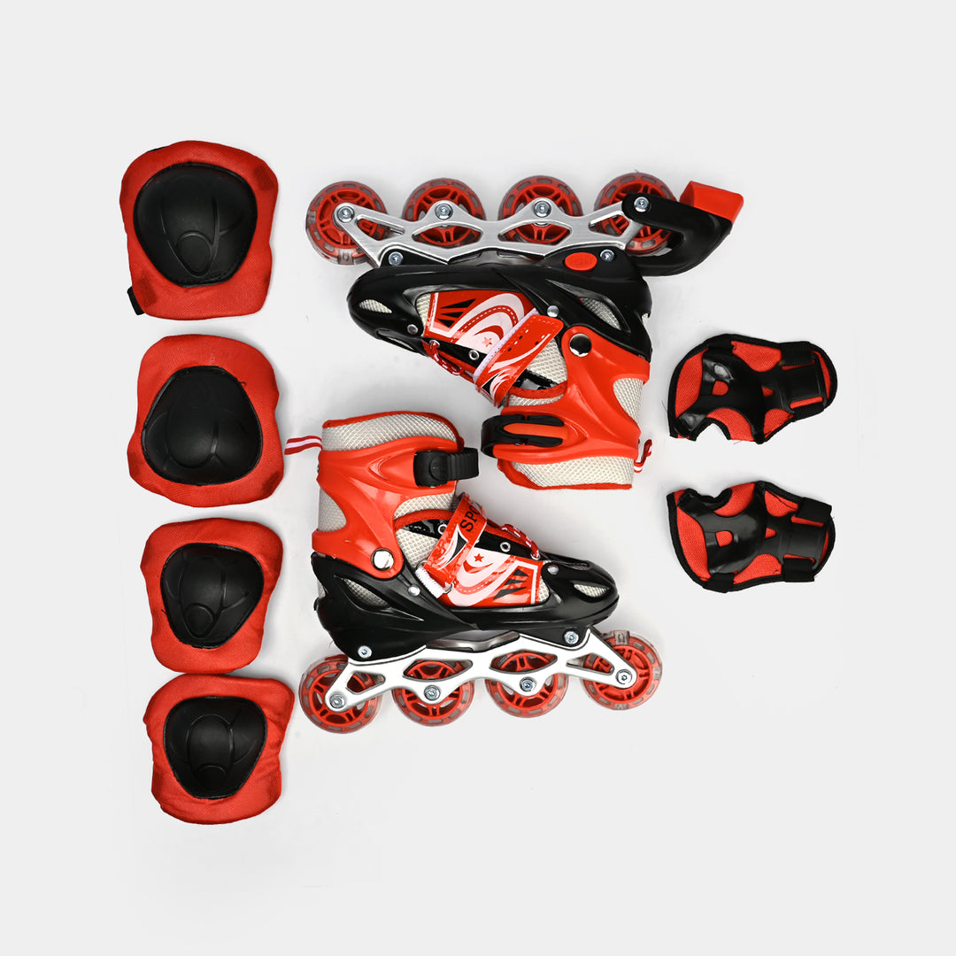 Sports Skate Shoes With 6 in 1 Safety Pads Set - Red