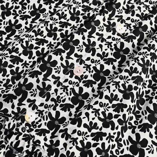 Girls Cotton Poplin Long Skirt Black & White Flower-BLACK