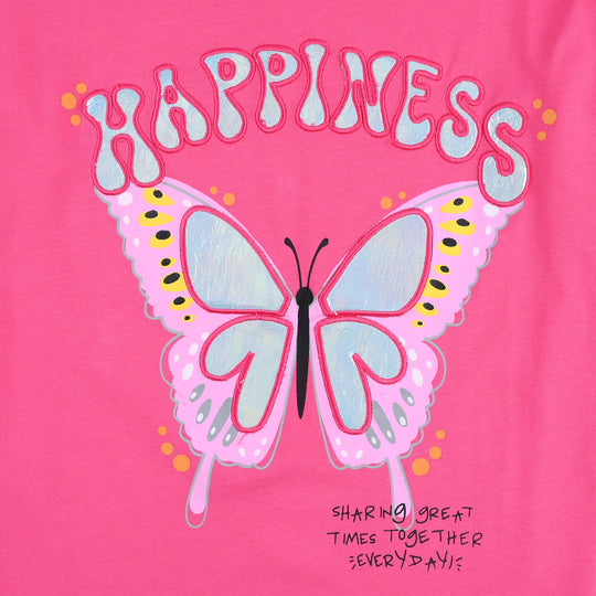 Girls Cotton Jersey T-Shirt H/S Happiness-Hot Pink