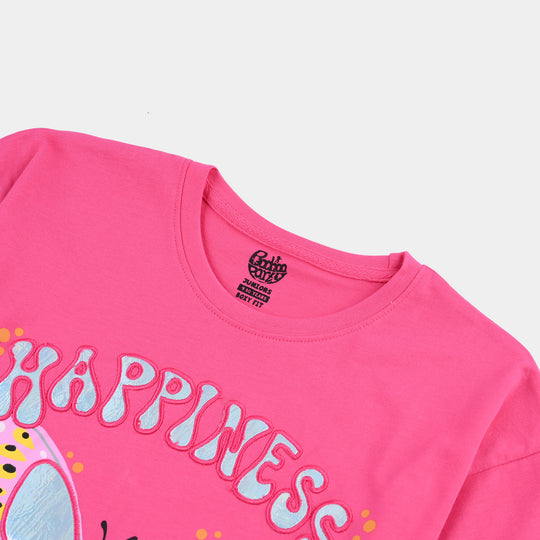 Girls Cotton Jersey T-Shirt H/S Happiness-Hot Pink