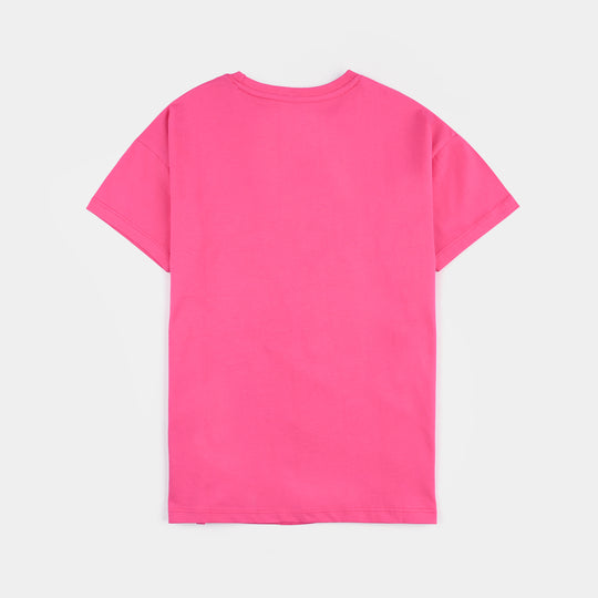 Girls Cotton Jersey T-Shirt H/S Happiness-Hot Pink