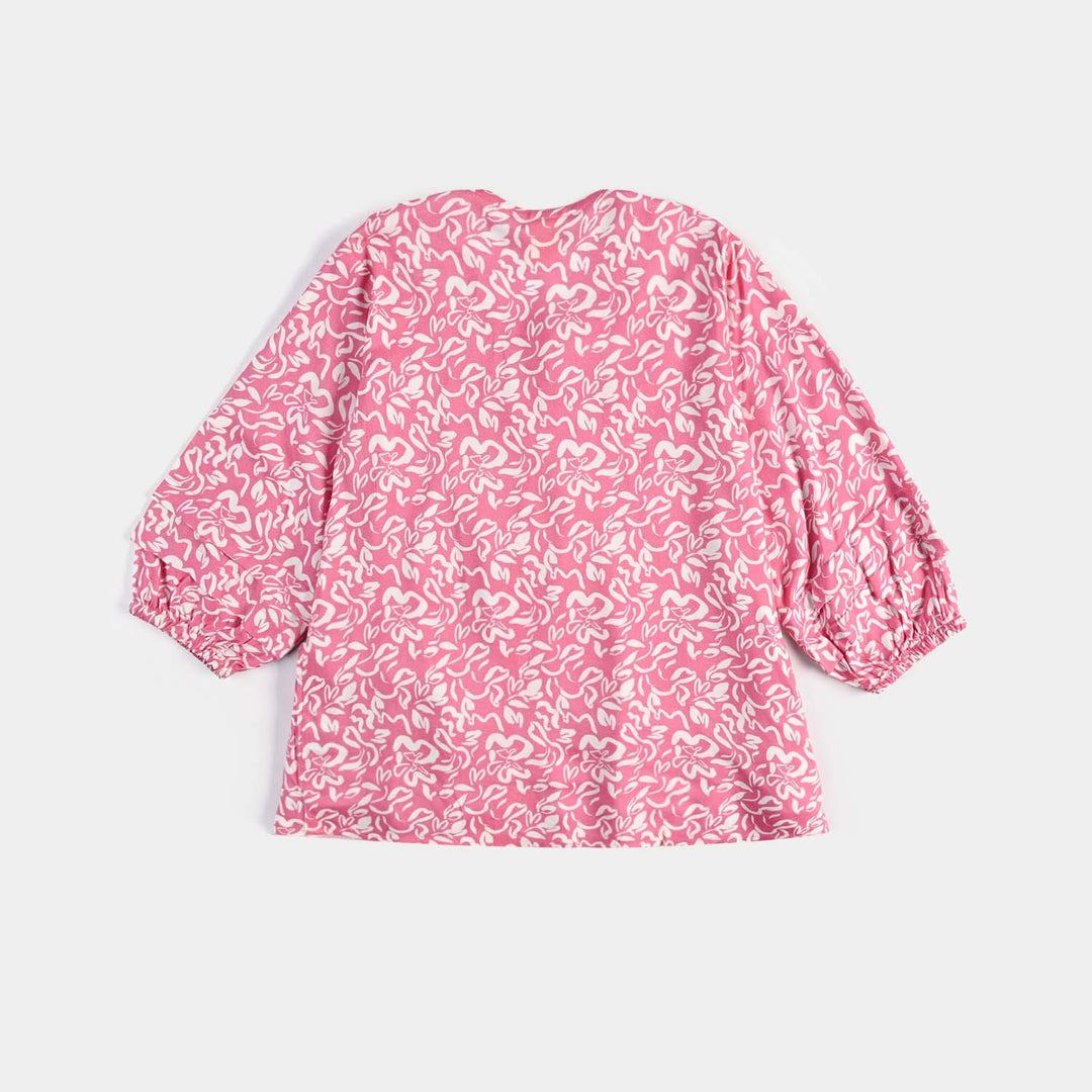 Girls Cotton Viscose Casual Top Pink Gathers-Multi