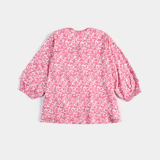 Girls Cotton Viscose Casual Top Pink Gathers-Multi