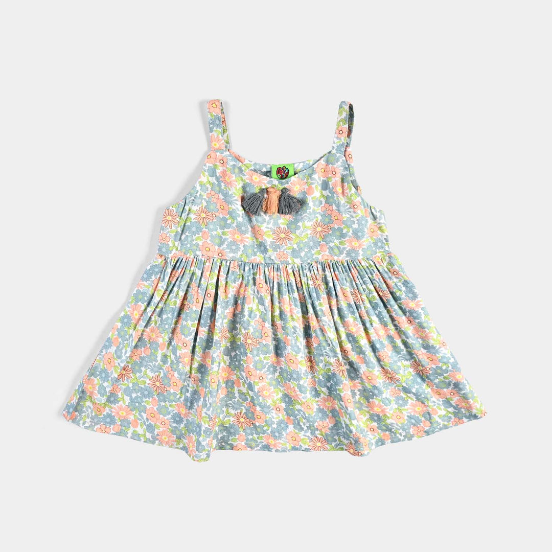 Infant Girls Cotton Viscose Casual Frock Grey Bunny-Multi