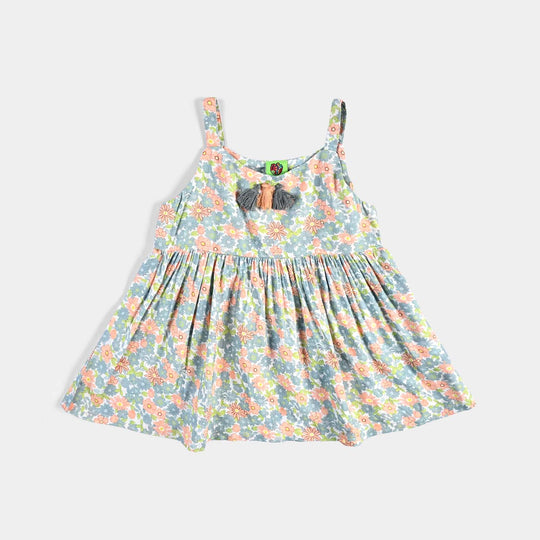 Infant Girls Cotton Viscose Casual Frock Grey Bunny-Multi