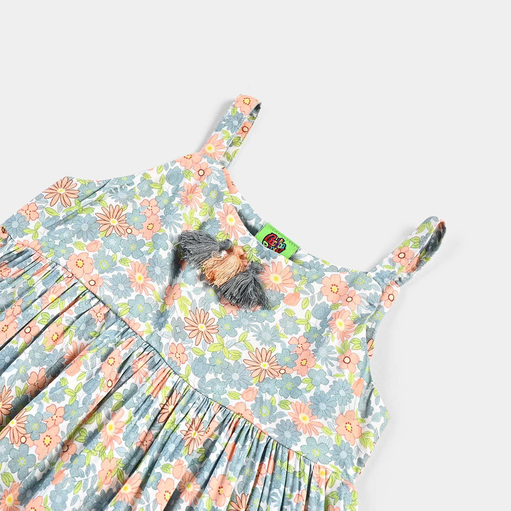 Infant Girls Cotton Viscose Casual Frock Grey Bunny-Multi