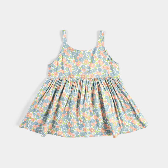 Infant Girls Cotton Viscose Casual Frock Grey Bunny-Multi