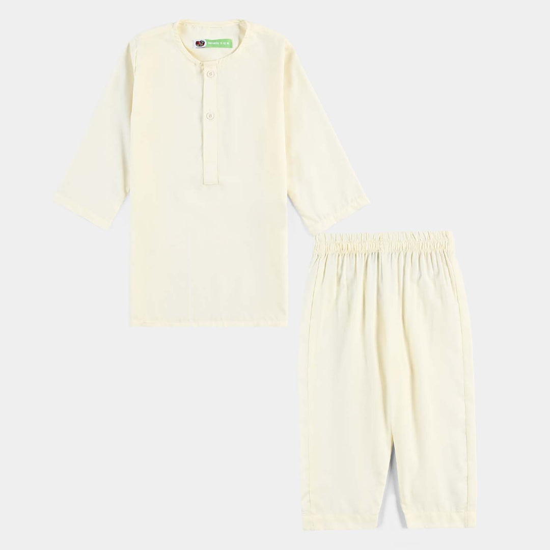 Infant Boys Poly Viscose kurta pajama Suit-OFF-White