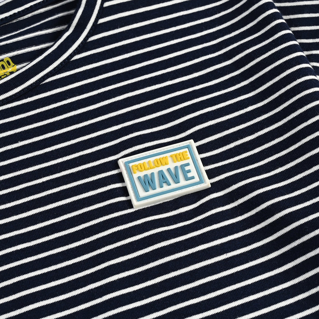 Boys Yarn Dyed T-Shirt H/S Follow The Wave-NAVY