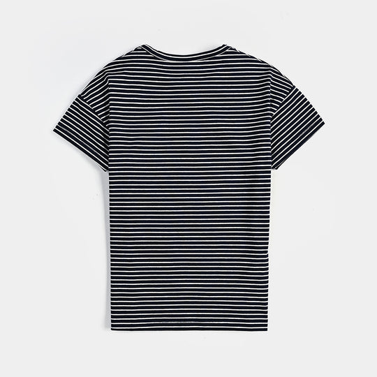 Boys Yarn Dyed T-Shirt H/S Follow The Wave-NAVY