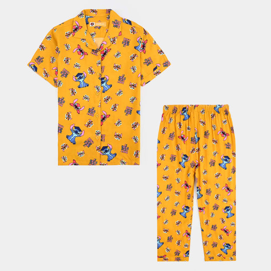 Girls Viscose Nightwear Suit Printed Stitch-Multi