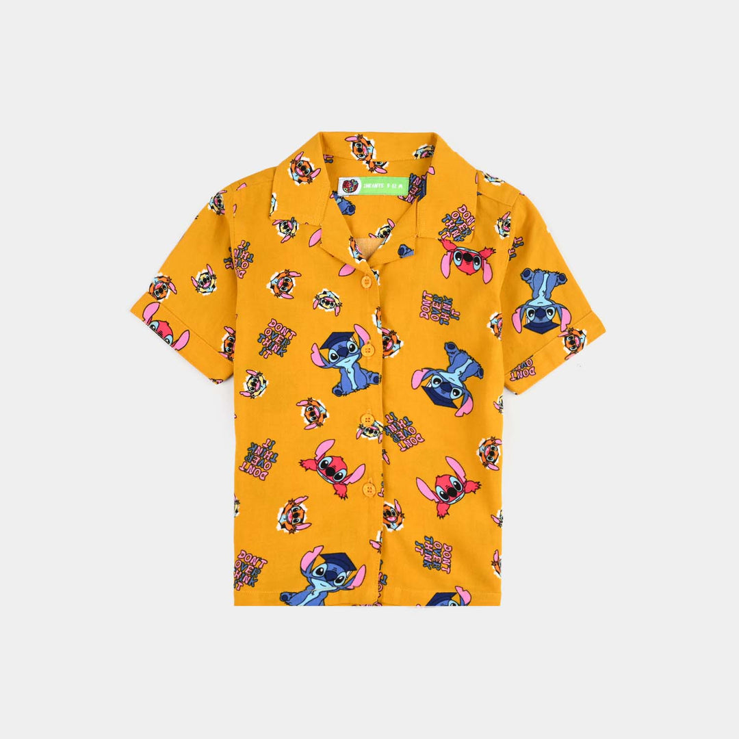 Infant Girls Viscose Nightwear-AOP Stitch- Yellow