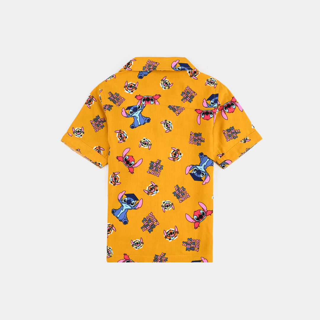 Infant Girls Viscose Nightwear-AOP Stitch- Yellow