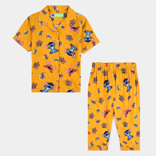 Infant Girls Viscose Nightwear-AOP Stitch- Yellow