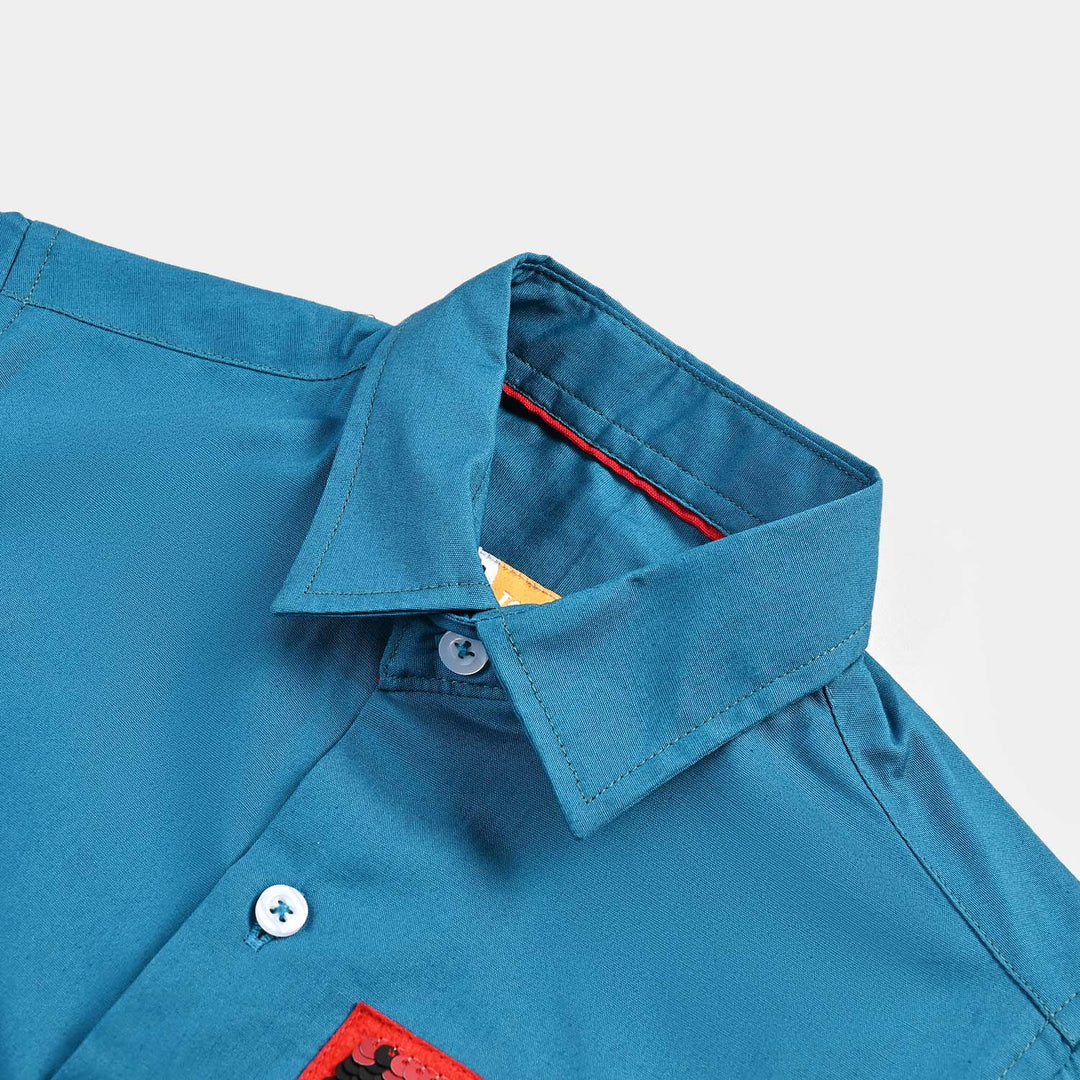 Boys Cotton Poplin Casual Shirt-Blue