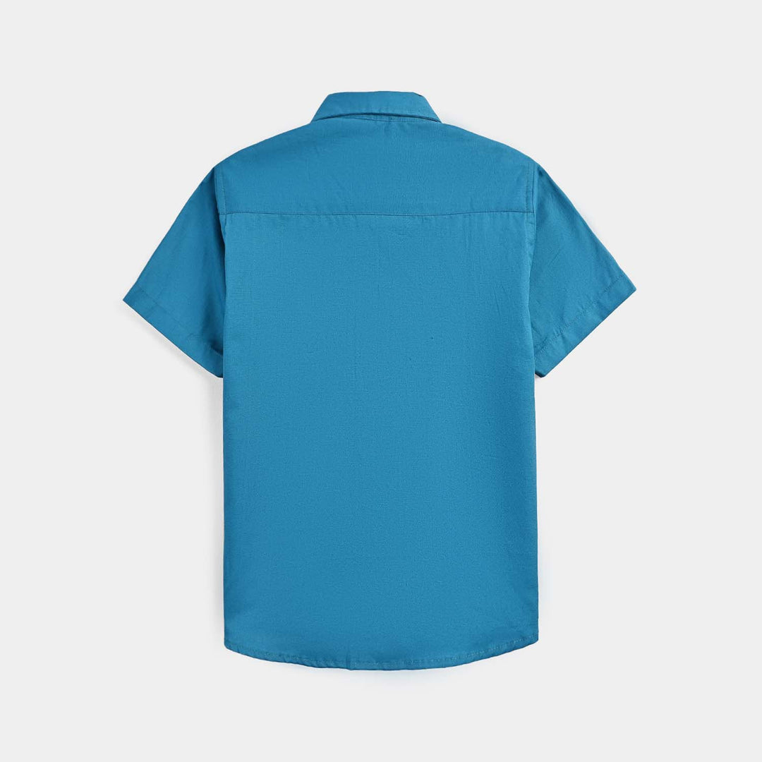 Boys Cotton Poplin Casual Shirt-Blue