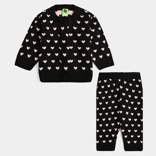 Infant Girls Acrylic Suit-Jacquard Heart-Multi