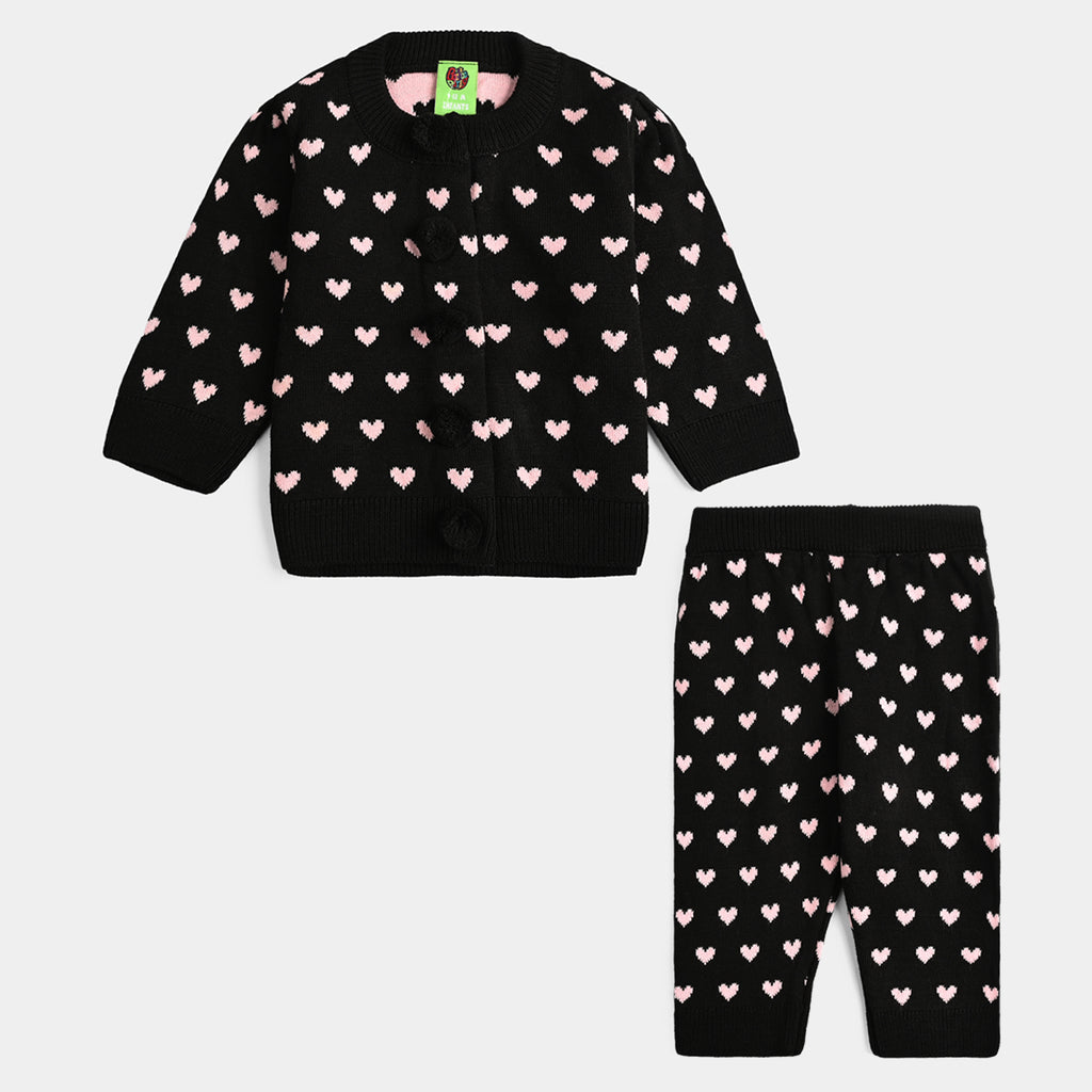 Infant Girls Acrylic Co-Ord Set Jacquard Heart-Multi