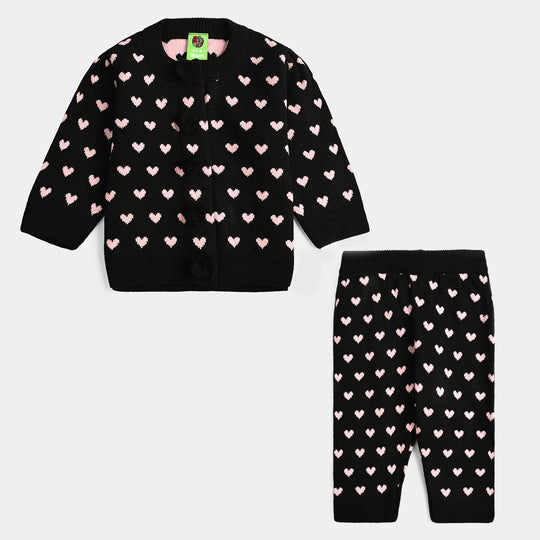 Infant Girls Acrylic Co-Ord Set Jacquard Heart - Multi