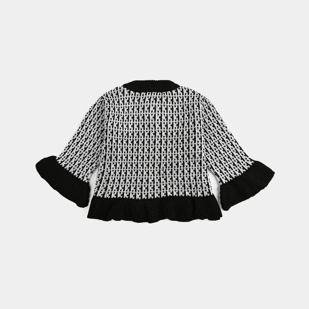 Infant Girls Acrylic Suit-Black Bow - Black White