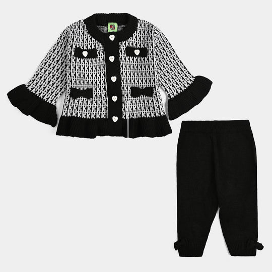 Infant Girls Acrylic Suit-Black Bow - Black White