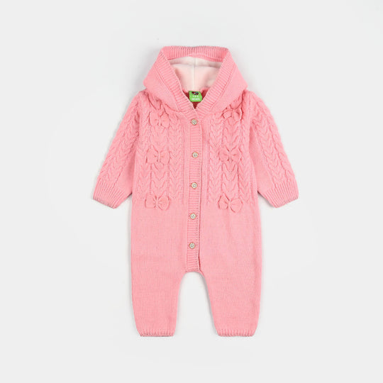 Infant Girls Acrylic Romper-Cable Bow - Light Pink