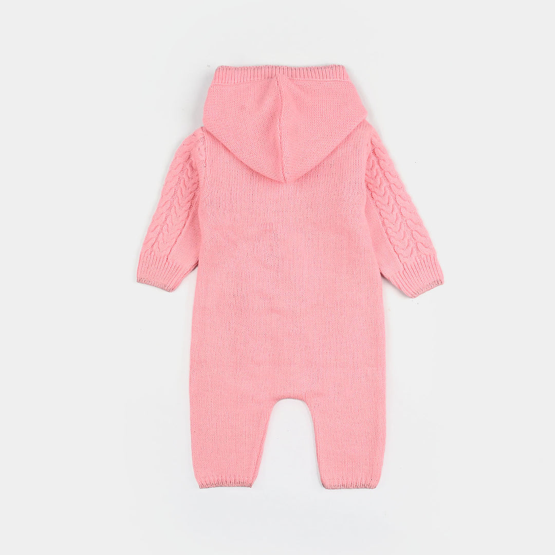 Infant Girls Acrylic Romper-Cable Bow - Light Pink