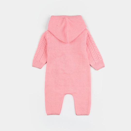 Infant Girls Acrylic Romper-Cable Bow - Light Pink
