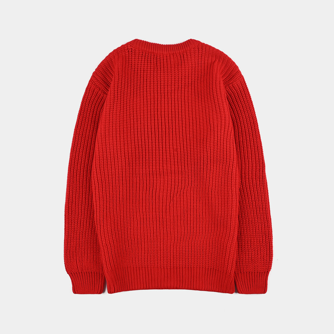Girls Acrylic Sweater-Sequence Heart-Red