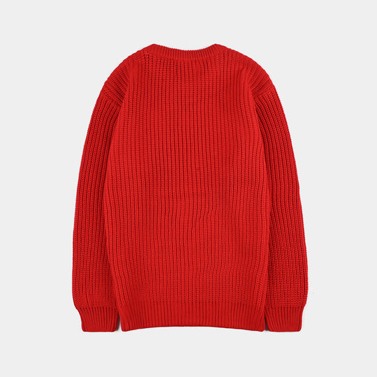 Girls Acrylic Sweater-Sequence Heart-Red