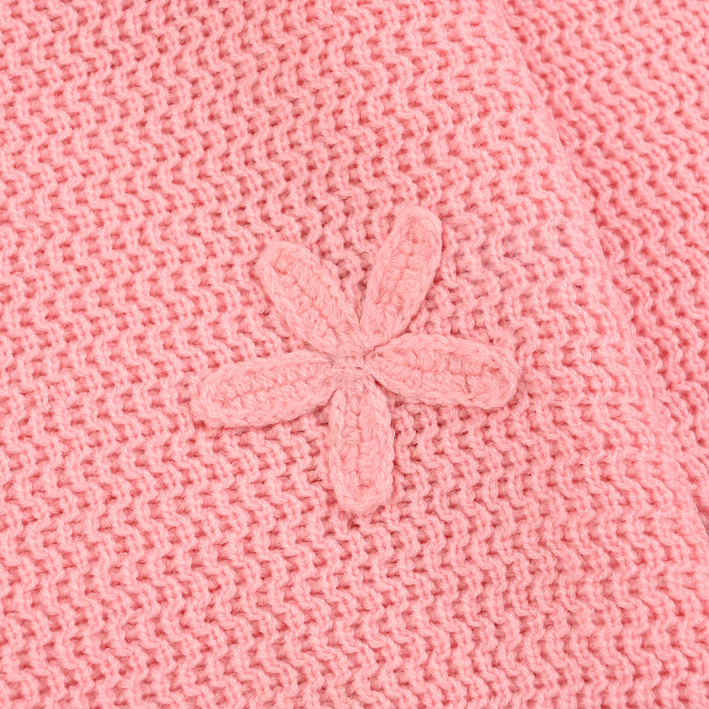 Girls Acrylic Sweater-Flower-Pink