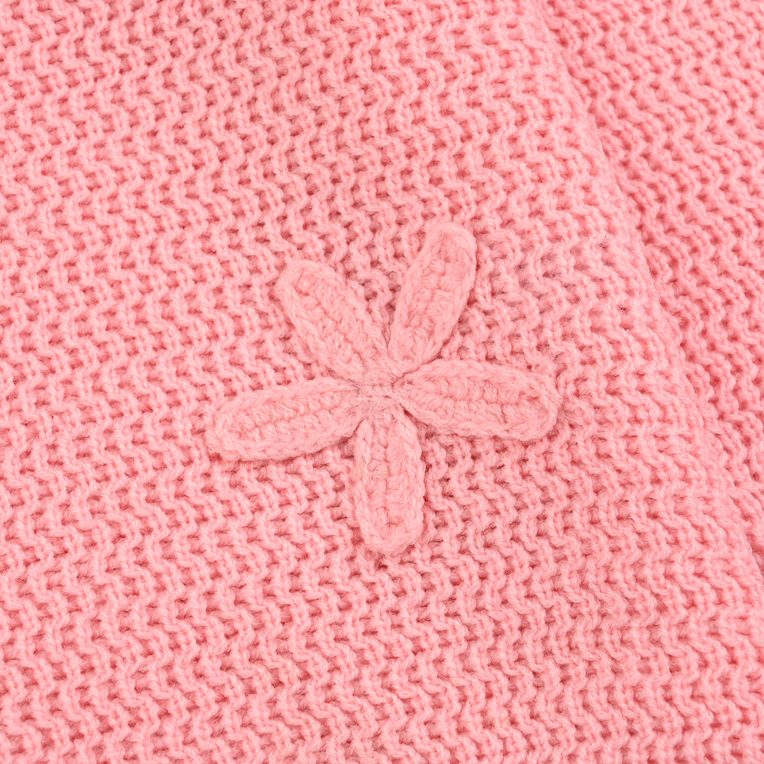 Girls Acrylic Sweater-Flower-Pink