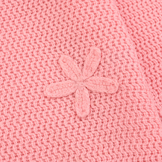 Girls Acrylic Sweater-Flower-Pink