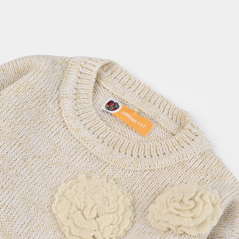 Girls Acrylic-Feather Lurex Sweater-Daisy-OFF-White