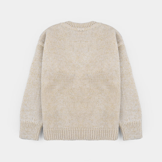 Girls Acrylic-Feather Lurex Sweater-Daisy-OFF-White