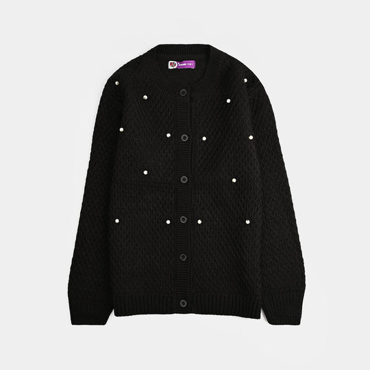 Girls Acrylic Sweater-Diamonds-BLACK