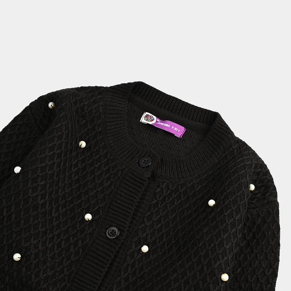 Girls Acrylic Sweater-Diamonds-BLACK