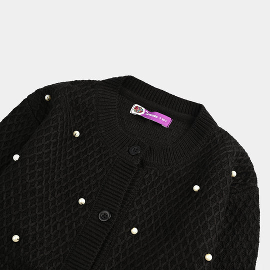 Girls Acrylic Sweater-Diamonds-BLACK