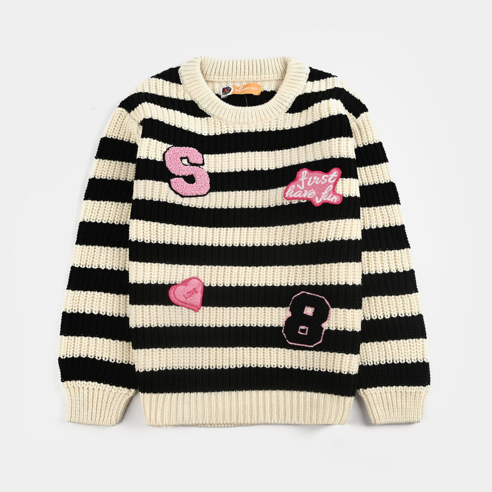Girls Acrylic Sweater-Have Fun-Black/White