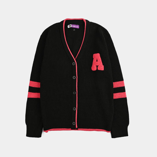 Girls Acrylic Sweater Cardigan-Black