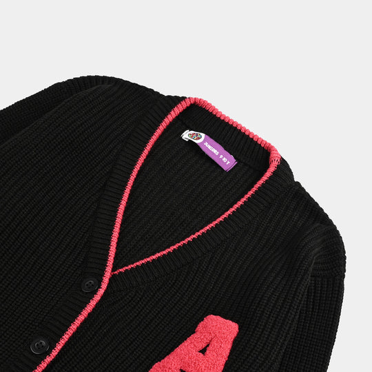 Girls Acrylic Sweater Cardigan-Black