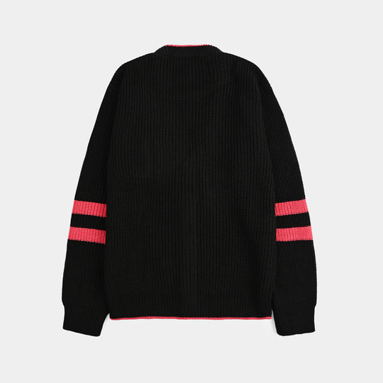 Girls Acrylic Sweater Cardigan-Black