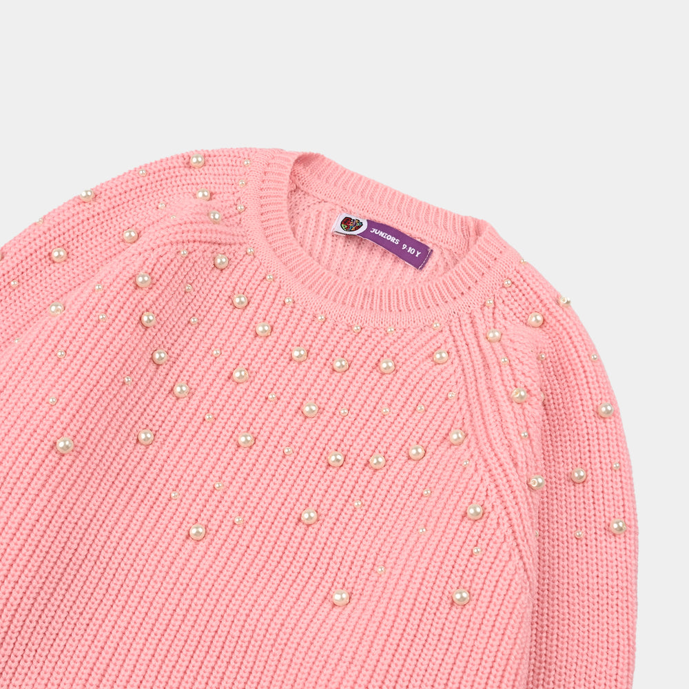 Girls Acrylic Sweater-Pearls-L.Pink