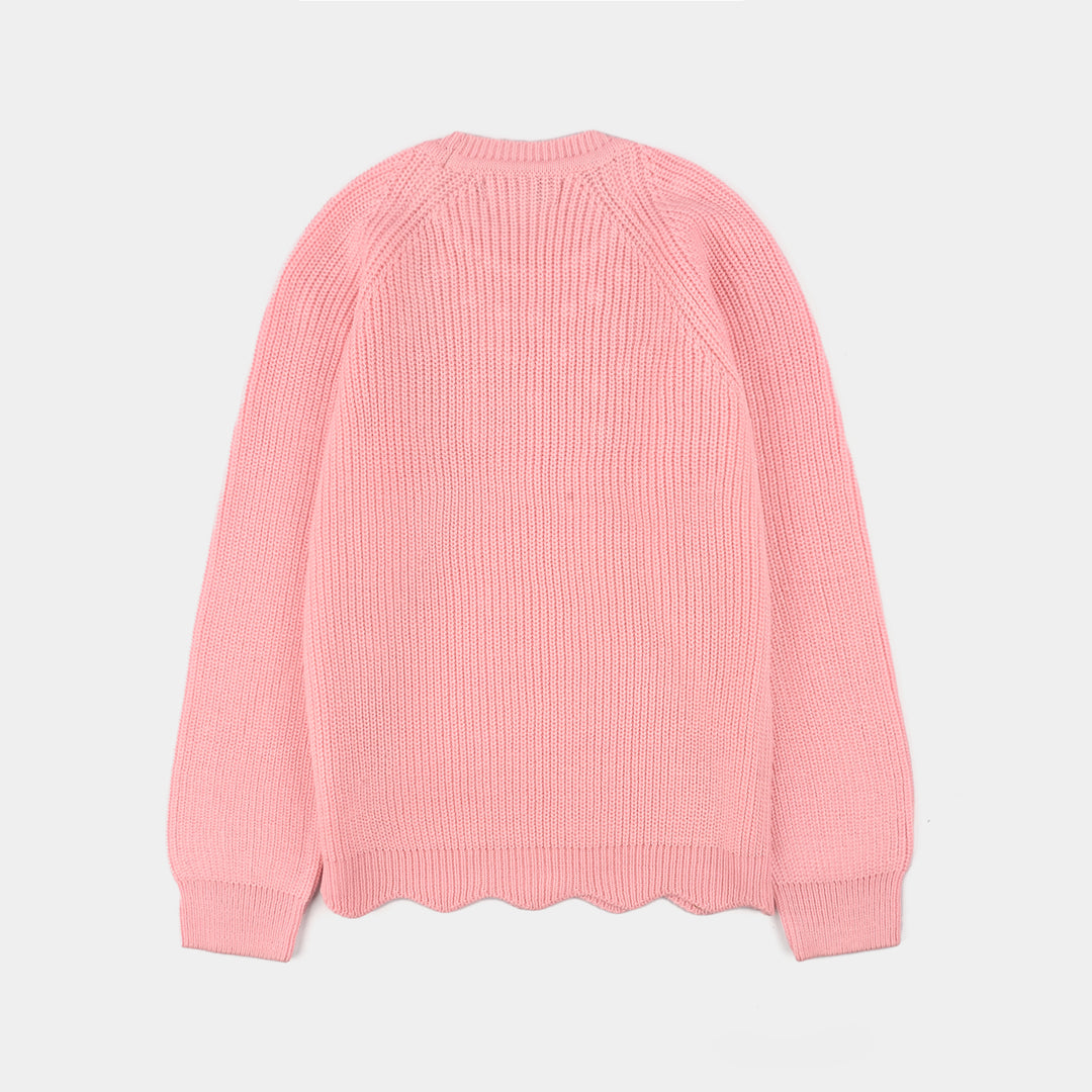 Girls Acrylic Sweater-Pearls-L.Pink